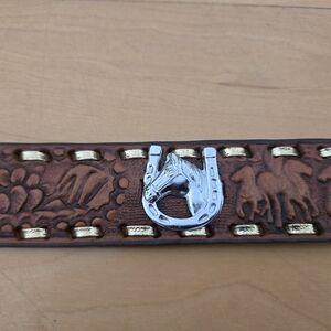 Brown Leather Western Belt with Horse Design